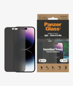 Оригинален скрийн протектор от закалено стъкло PanzerGlass Ultra-Wide Fit Privacy за Apple iPhone 14 Pro Max 6.7 напълно покриващ затъмнен зашита на лични данни Anti-Spy